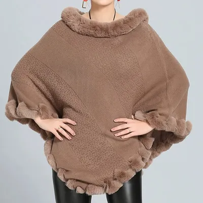 Yiwu Dely Import & Export Co.,Ltd Autumn and Winter New Imitation Cashmere Knitted Pullover Cape Shawl