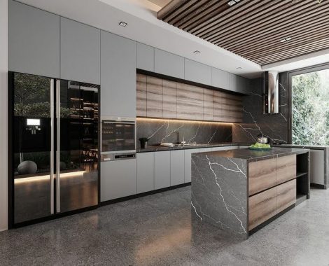 Carpenter México Kitchen with gray marble countertop