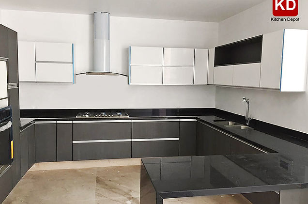 Kitchen Depot Cocinas U CON BARRA - Acabado Laminart electric moon