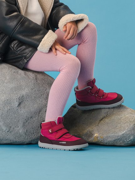 Kids winter barefoot boots Zippu Kids - Berry & Grey