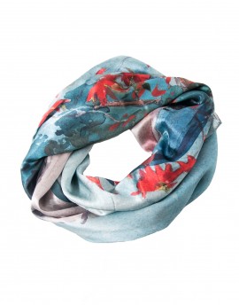 Silk stole - Winslow Homer watercolor - A wall, Nassau - Red poinsettia, aqua blue sky