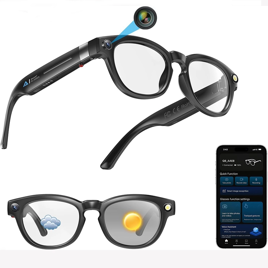 LEEYONGIN AI Smart Glasses with 4K HD Camera Video Recording Bluetooth Sunglasses Q8