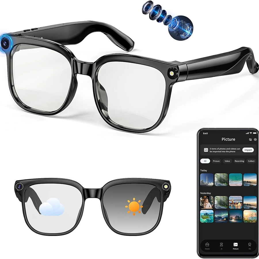 LEEYONGIN AI Glasses with Camera Bluetooth Sunglasses Real-Time Translation Photochromic Lenses M02