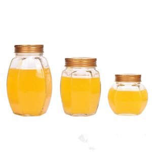 Maidao Glass Tarro de miel hexagonal Pot Belly