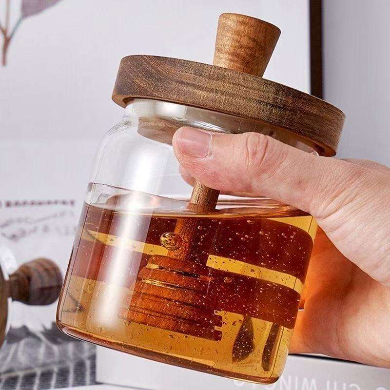 Hejian Zhongxu Glass Products Co., Ltd. Acacia-Sealed Glass Storage Jar with Transparent Lid Food Grade Kitchen Honey Bottle for...