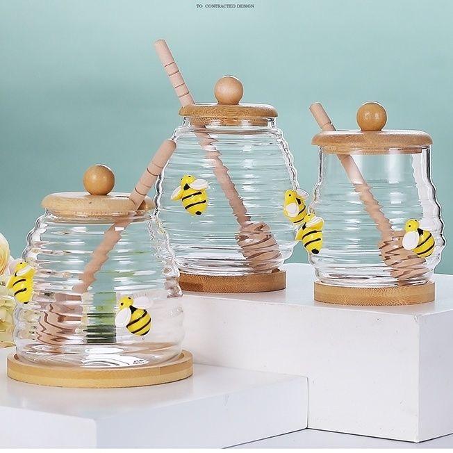 Hejian Zhongxu Glass Products Co., Ltd. Smart Little Bee Mini Honey Jar Food Grade Kitchen Storage Glass Jar