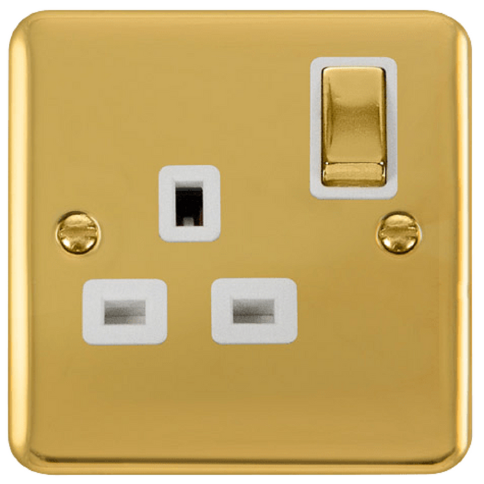 Click Scolmore Deco Plus Polished Brass 13A Single Socket DPBR535WH