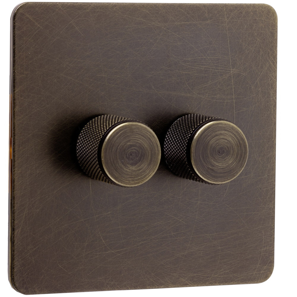 Screwless Antique Brass Dimmer Switch - 2 Gang - The Georgian