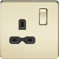Knightsbridge 13A 1G DP Switched Socket - Polished Brass with Black Insert