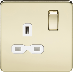 Knightsbridge 13A 1G DP Switched Socket - Polished Brass with White Insert
