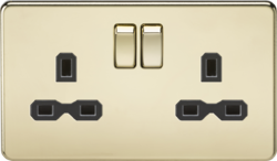 Knightsbridge 13A 2G DP Switched Socket with Twin Earths - Polished Brass with Black Insert