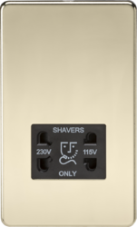 115V/230V Dual Voltage Shaver Socket - Polished Brass with Black Insert