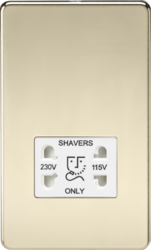 115V/230V Dual Voltage Shaver Socket - Polished Brass with White Insert
