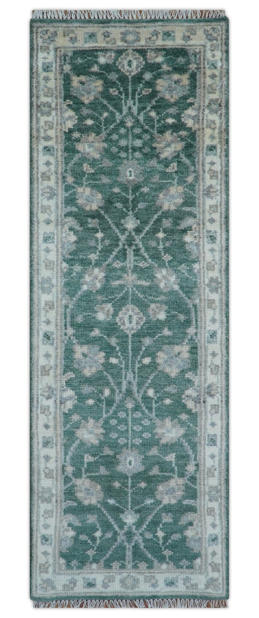 The Rug Decor Bloom Traditional Oushak Design Teal 2.6x8.6 Hand Knotted Wool Rug