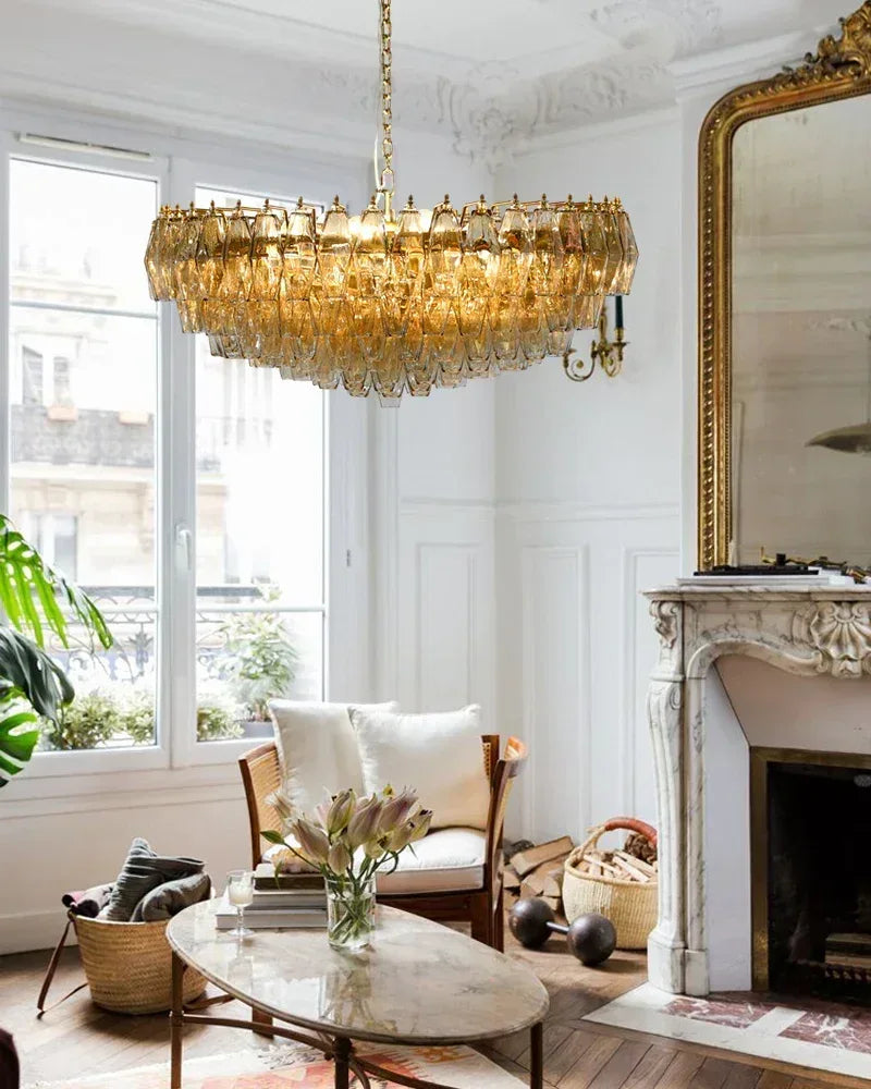LightsStory Hand Blown Tier Glass Large Murano Chandelier 24"31"40" | Amber Glass