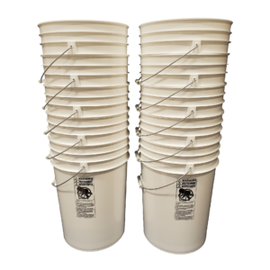 Affordable Buckets, LLC 6 Gallon Round Buckets (White) with Wire Bale Handle & Plastic Grip (10 Pack)
