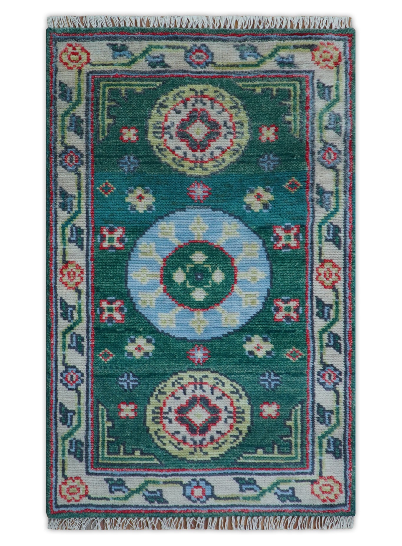 The Rug Decor 3x5 Hand knotted Traditional Khotan Design Teal Wool Area Rug