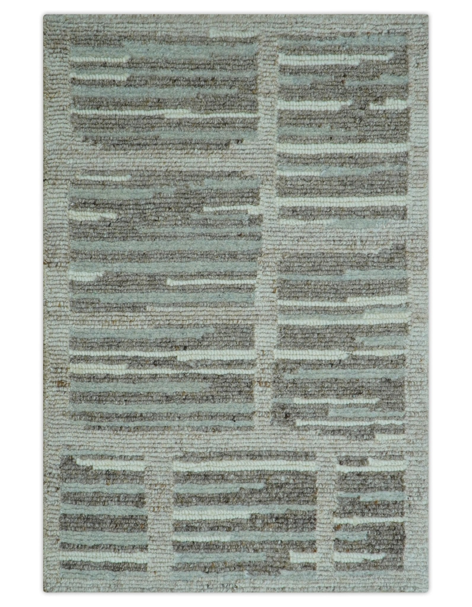 Modern Contemporary Beige And Gray Hand Knotted 2x3 Wool Area Rug