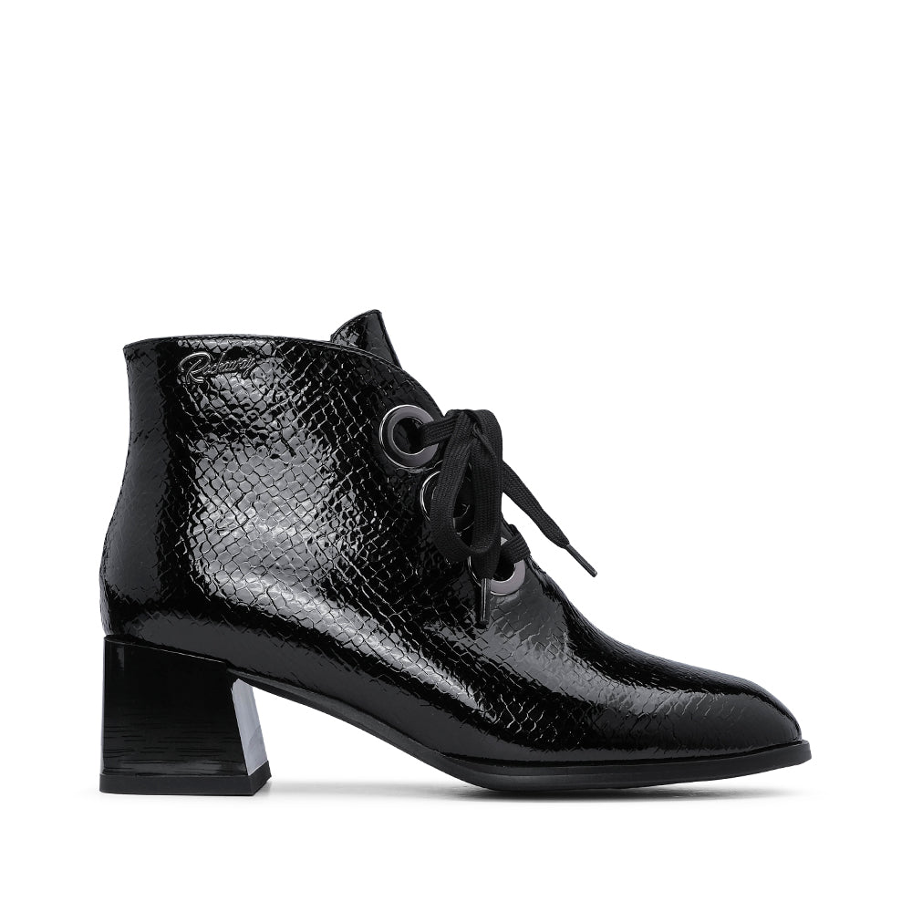 Manuel Alves Women's Casual Black Patent Leather Ankle Boots