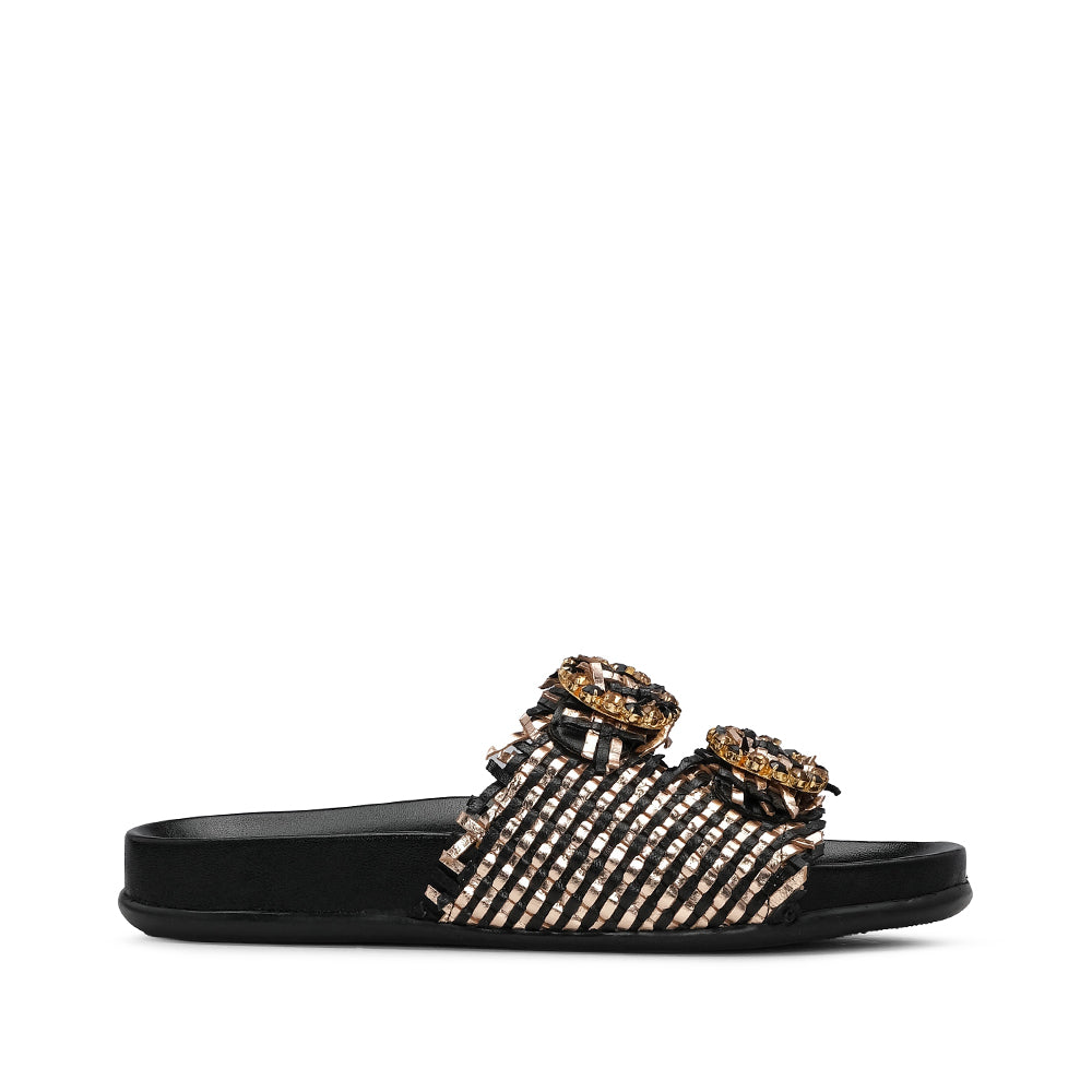 Manuel Alves Women's Casual Flip Flops Metallic Black