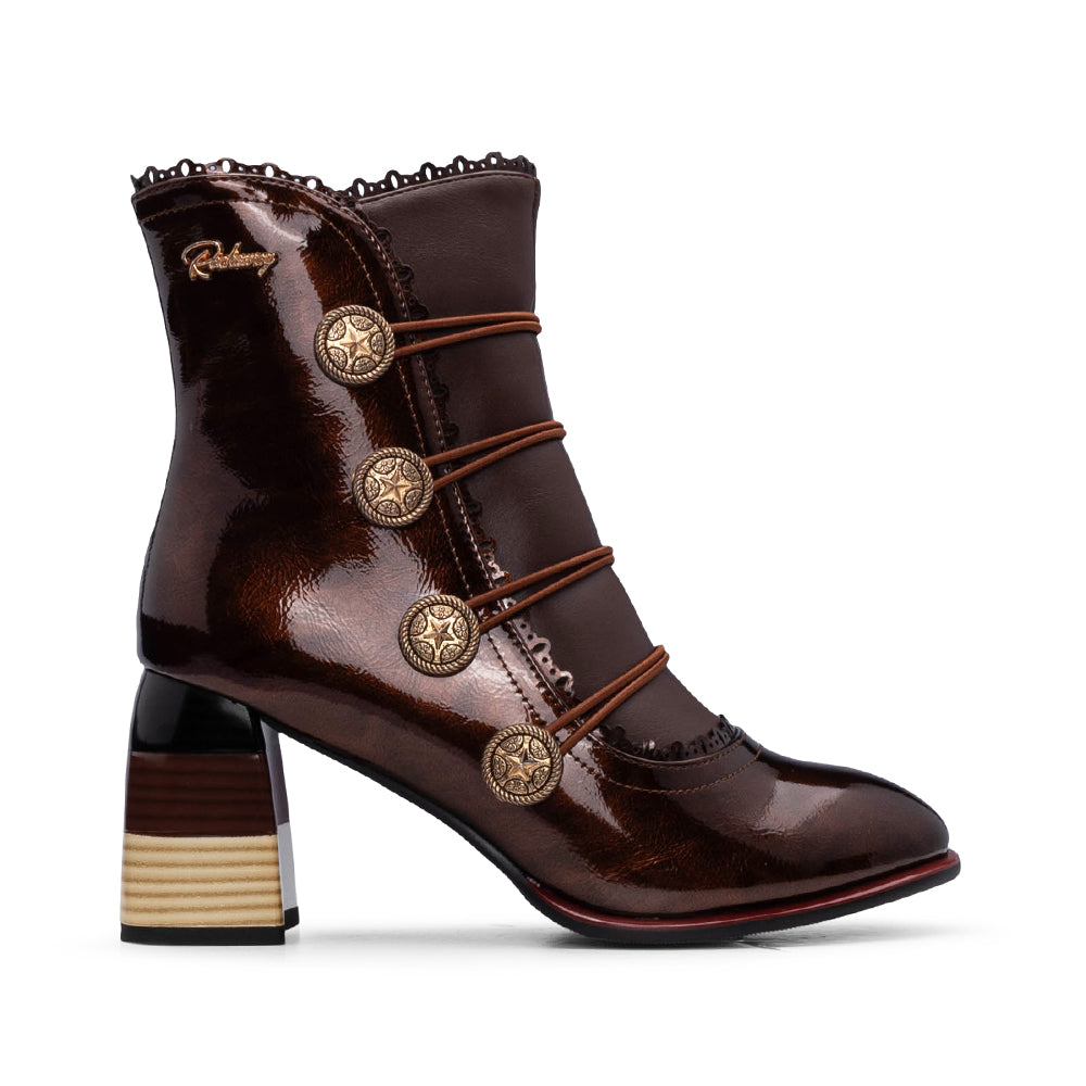 Manuel Alves Women's Brown Patent Leather High Heel Ankle Boots