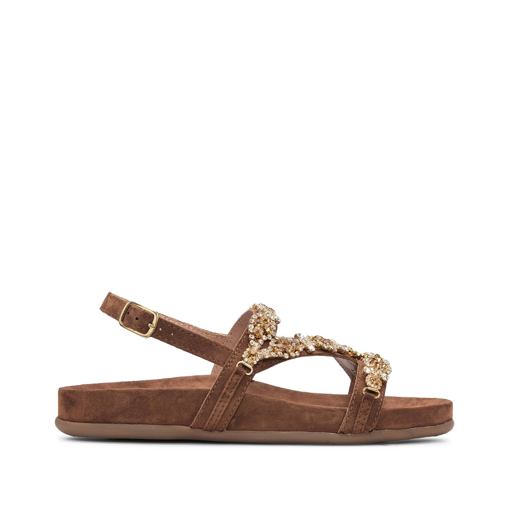 Manuel Alves Women's Flat Heel Sandal Suede Camel