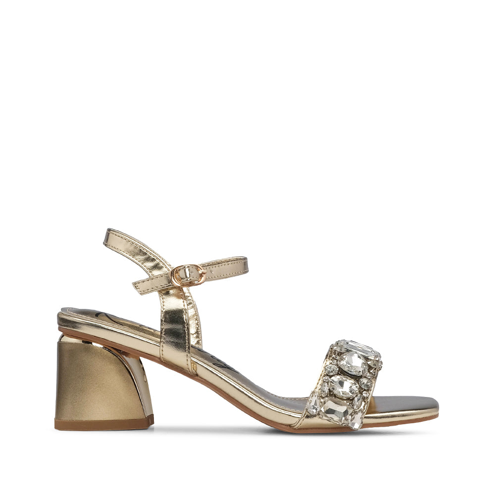 Women's Metallic Gold Mid-Heel Sandal