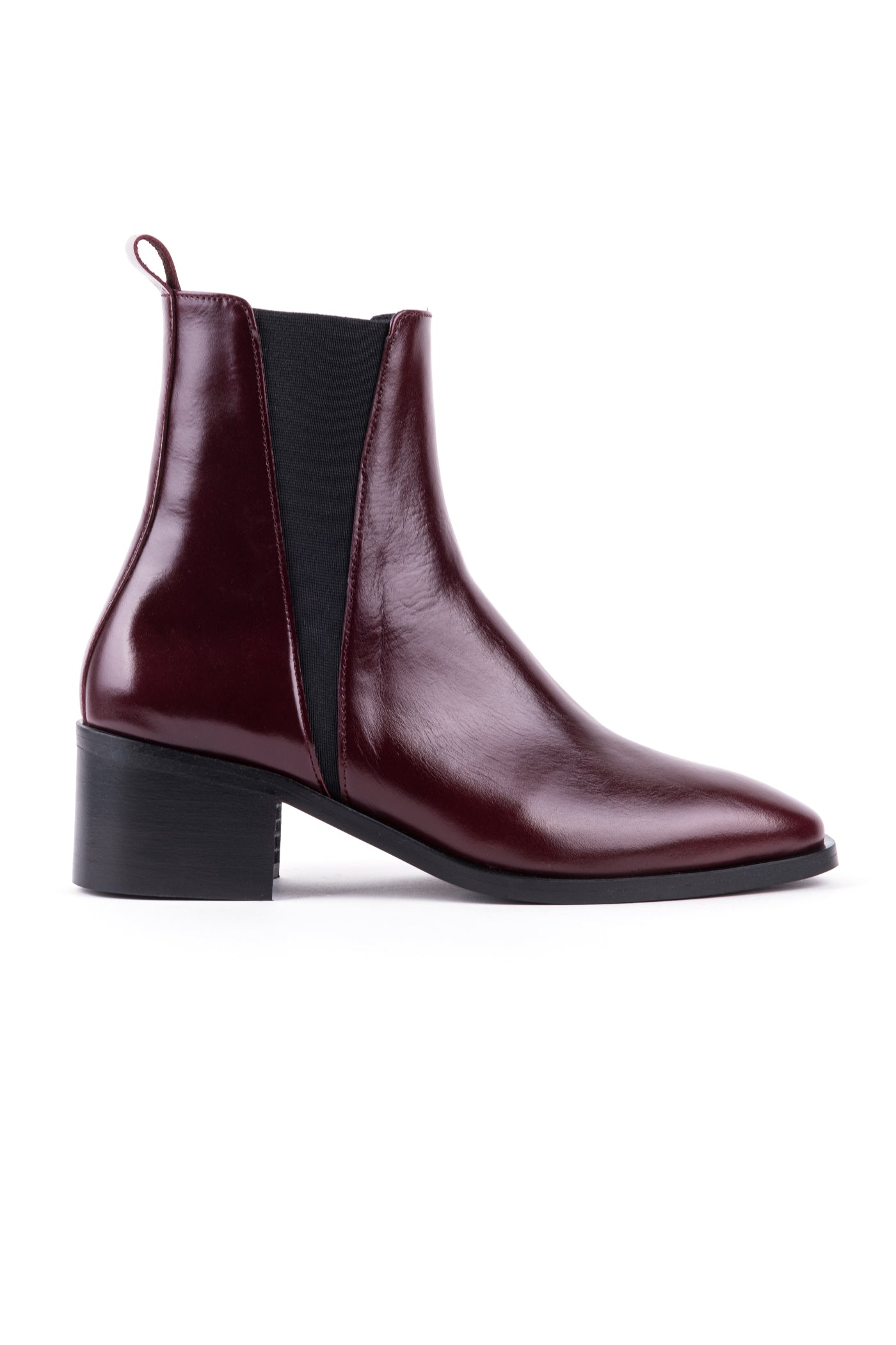 Botas de salto médio em pele Bordeaux