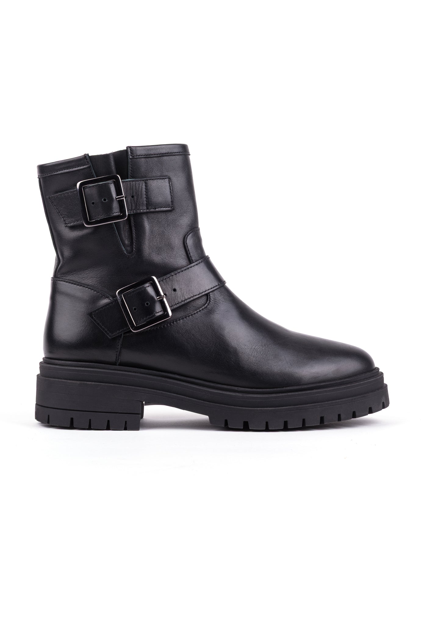 Botas biker com fivelas em pele Preto