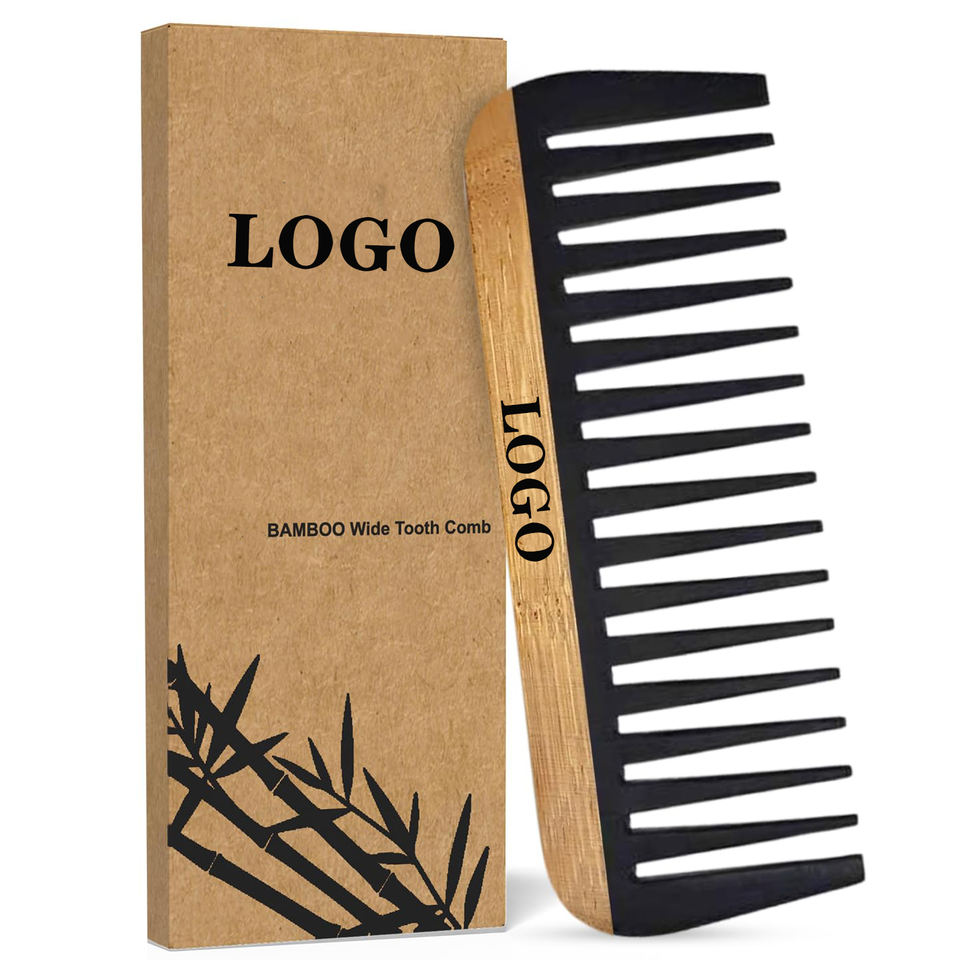 Yiwu Xinyao Trading Co., Ltd. Custom Logo Bamboo Wide Tooth Comb Detangler for Curly Thick Thin Hair Lightweight...
