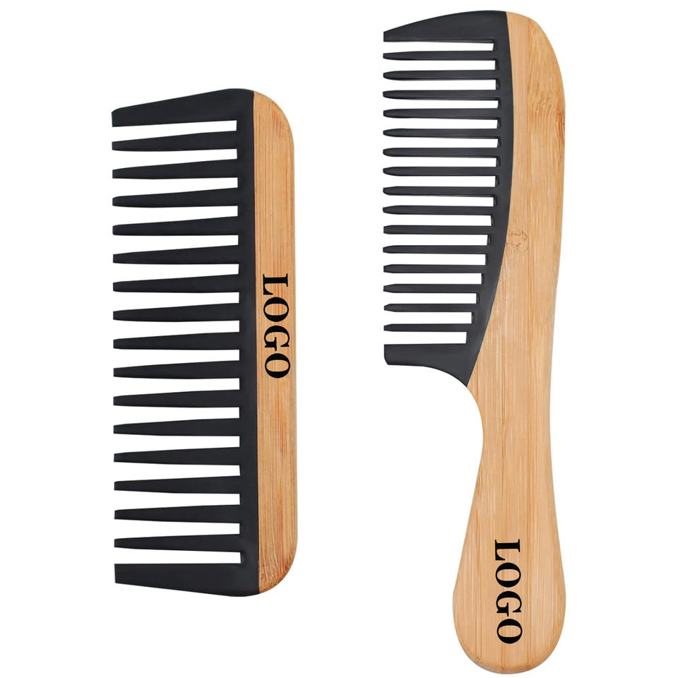 Yiwu Xinyao Trading Co., Ltd. Custom Logo Bamboo Wooden Wide Tooth Comb Brush Anti-Static Detangling Hair Comb for...