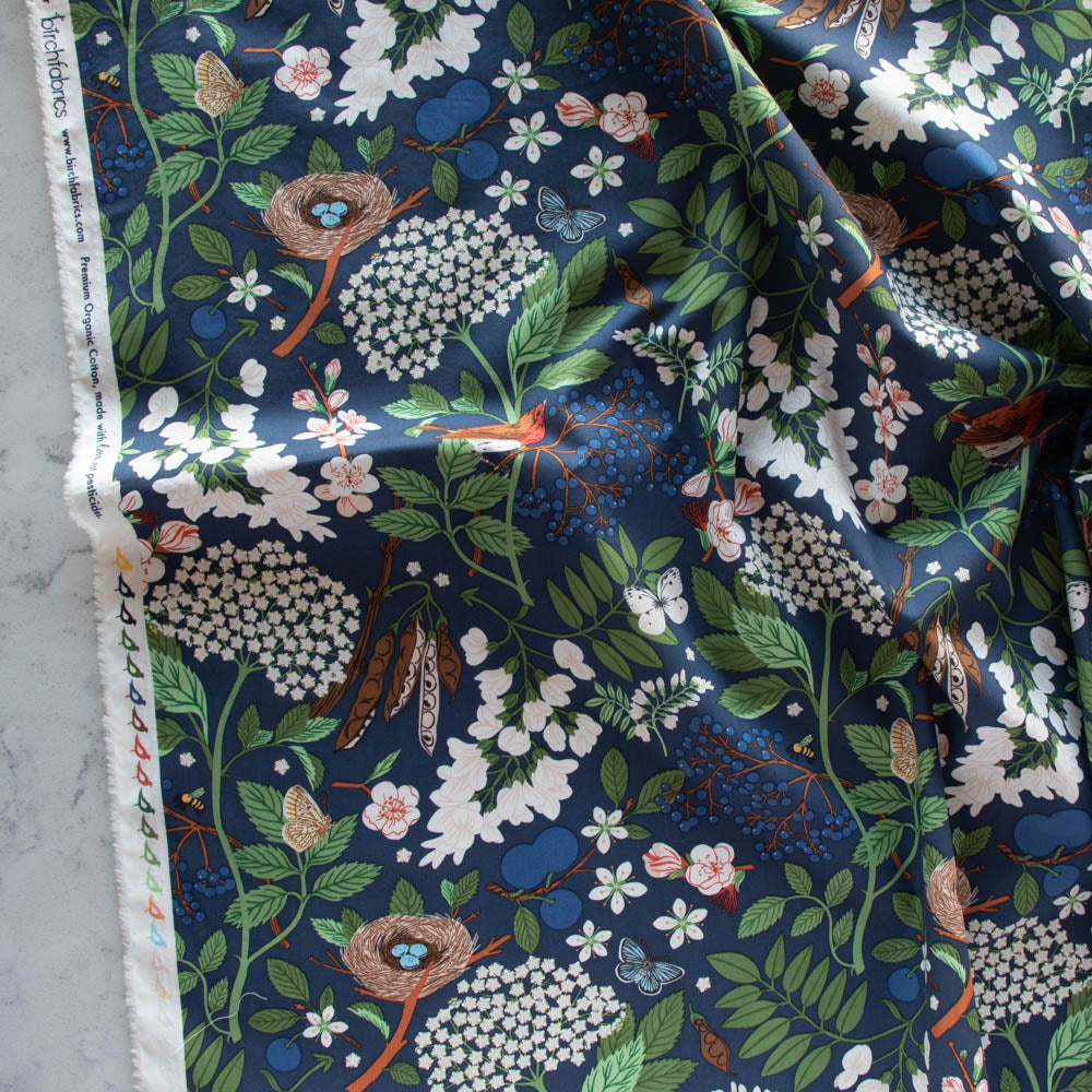 Organic Fabric Company Flowering Trees Night Organic Poplin End of Bolt