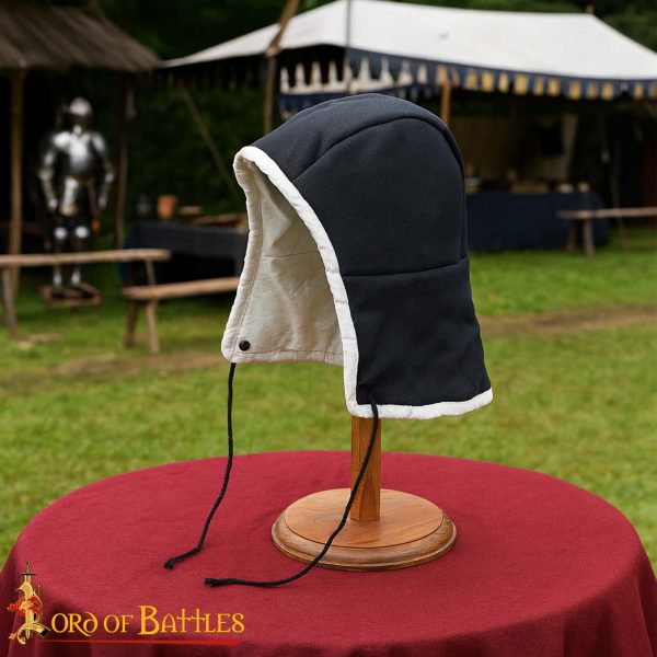 Medieval Padded Cap – Black 2 Layered Quilted Helmet Liner