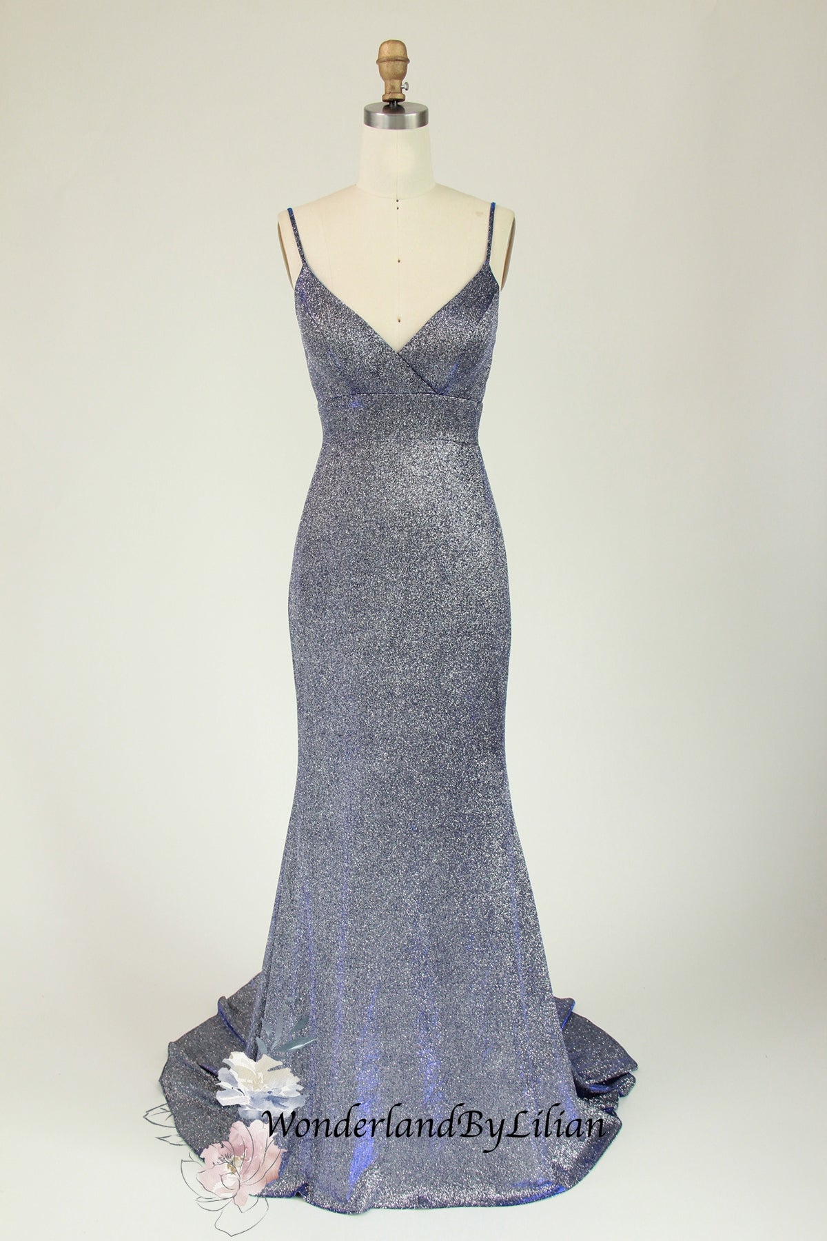 WonderlandByLilian Elegant Royal Blue Mermaid Bridesmaid Dresses with Deep V-Neck - Sequin Evening Gown with...