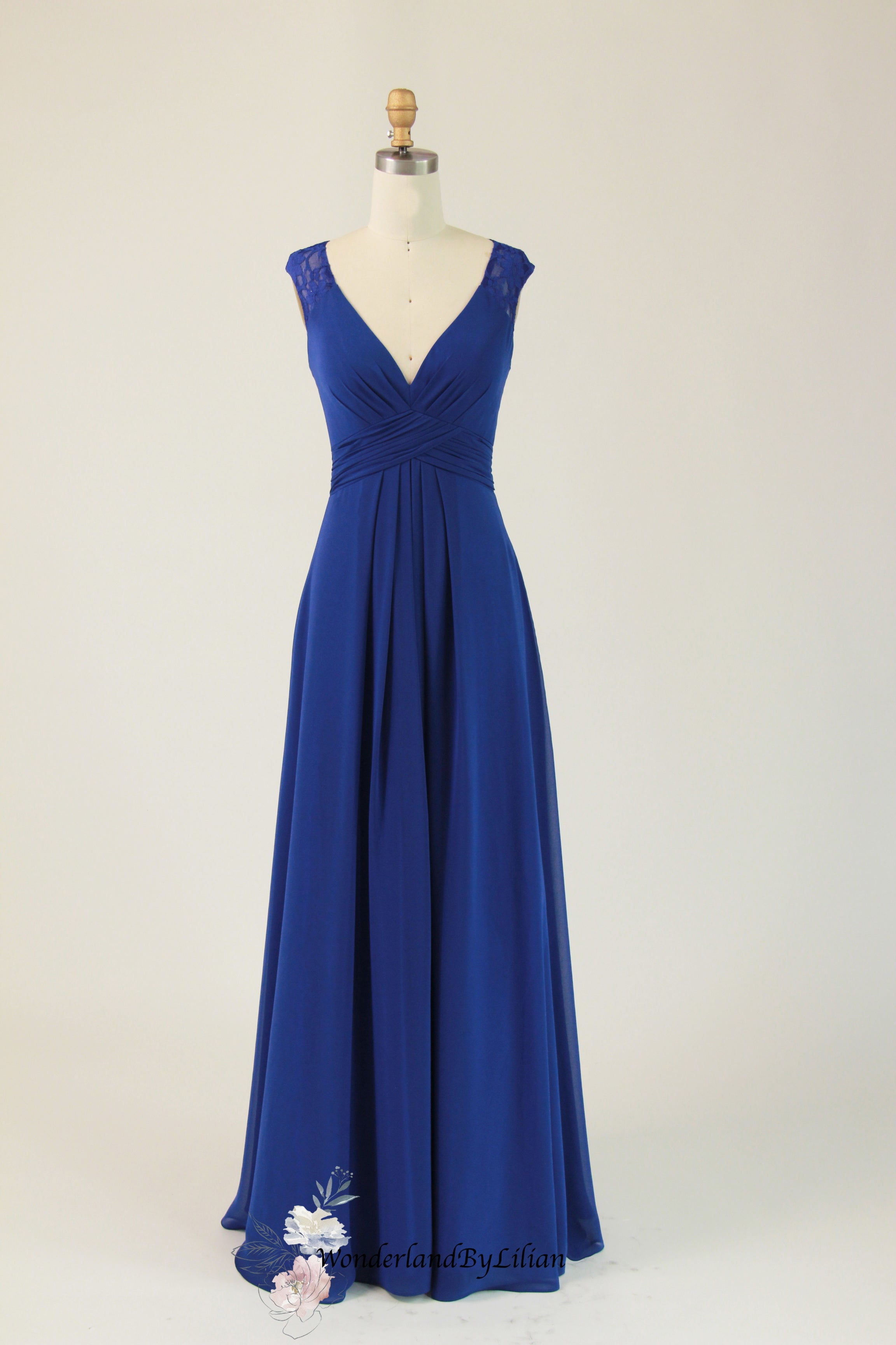 WonderlandByLilian Royal Blue Bridesmaid Dress with Lace Keyhole Back - Designer Bridesmaid Dresses with...