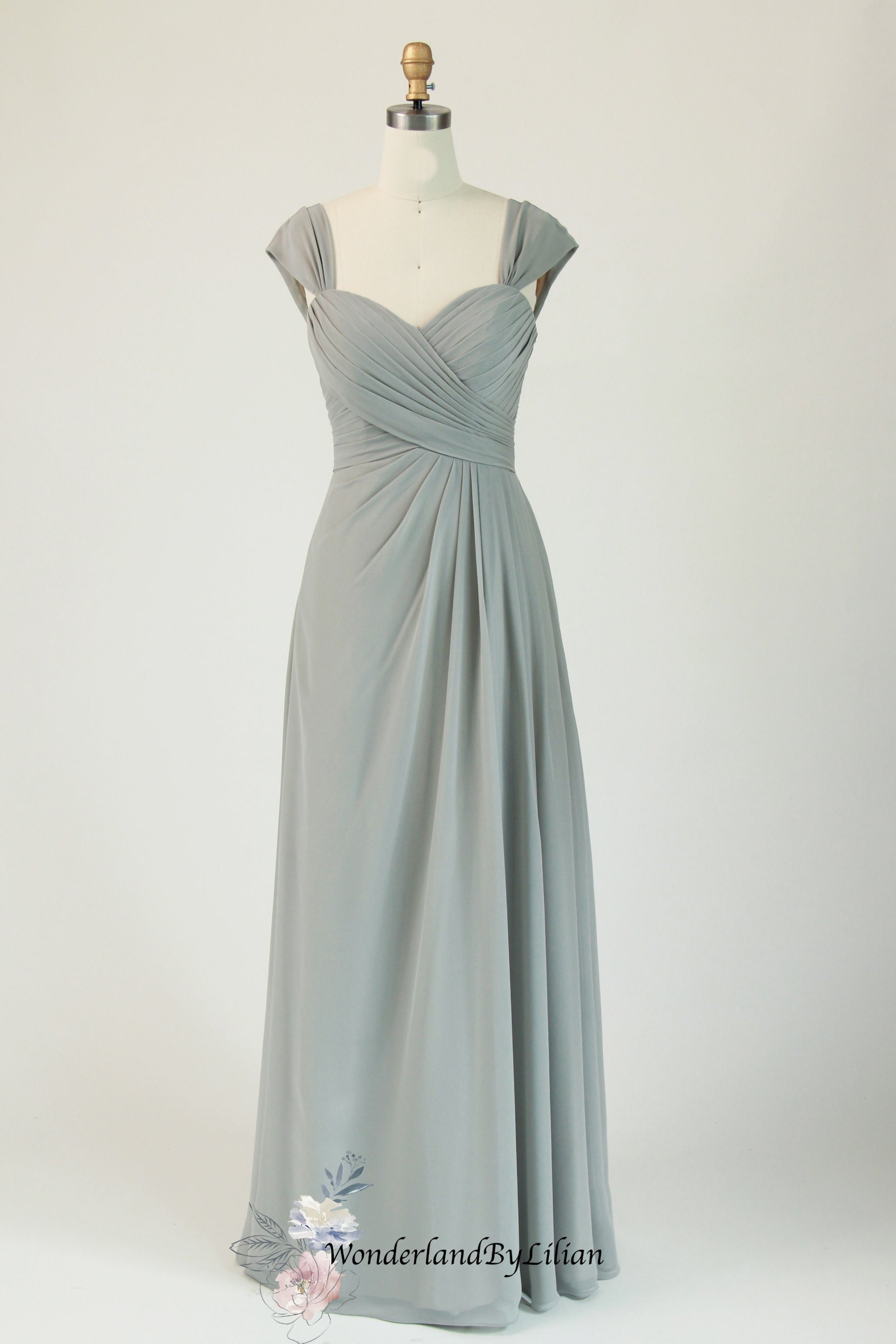 Grey Chiffon Bridesmaid Dress with Sweetheart Neckline - Grey Bridesmaid Dresses with Off-Shoulder - Multiple Colors - Plus Size