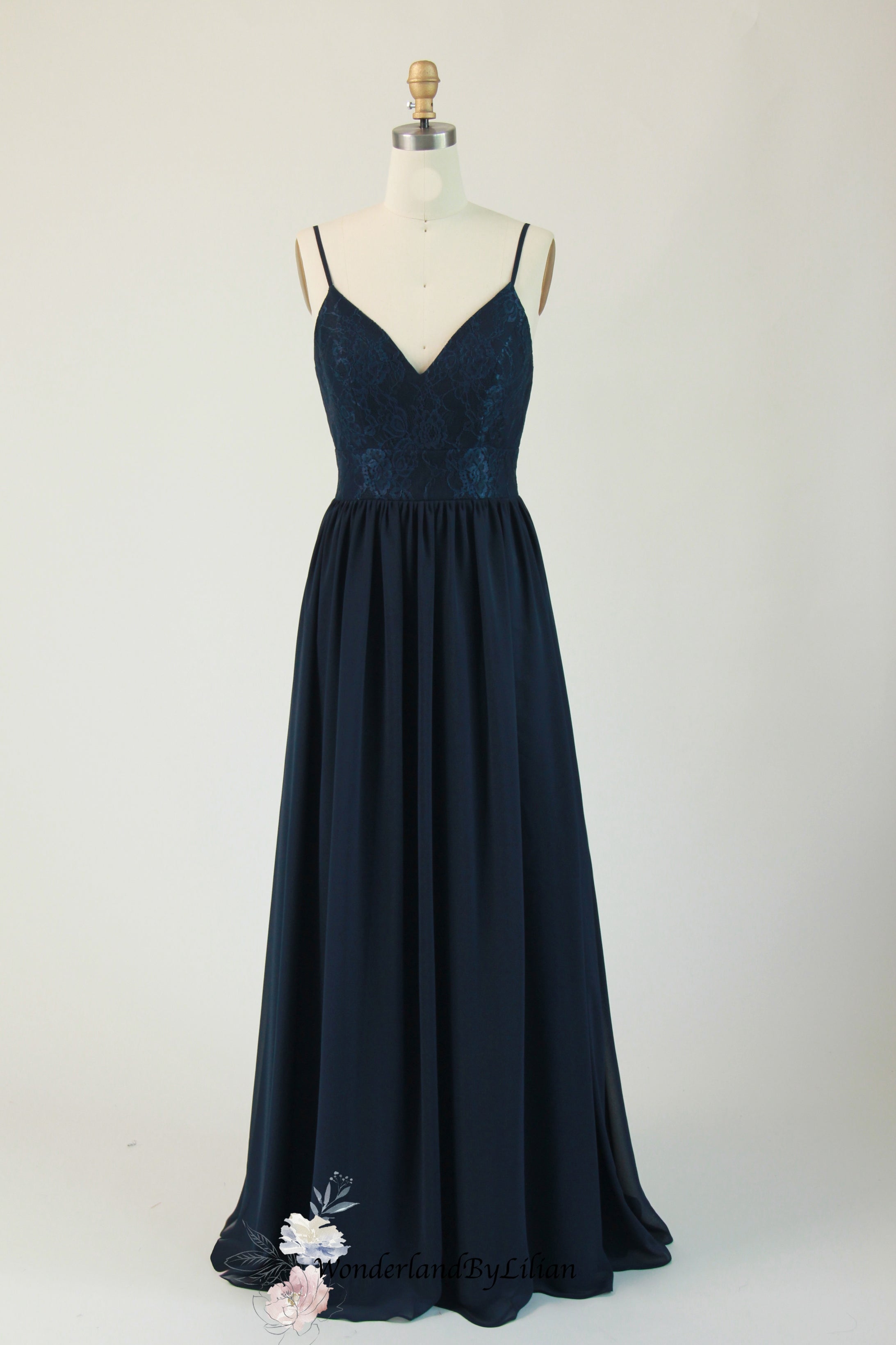 Navy Blue bridesmaid dressesLace - Chiffon Bridesmaid Dress - Navy Bridesmaid Gown with V-Neck - Multiple Colors - Plus Size