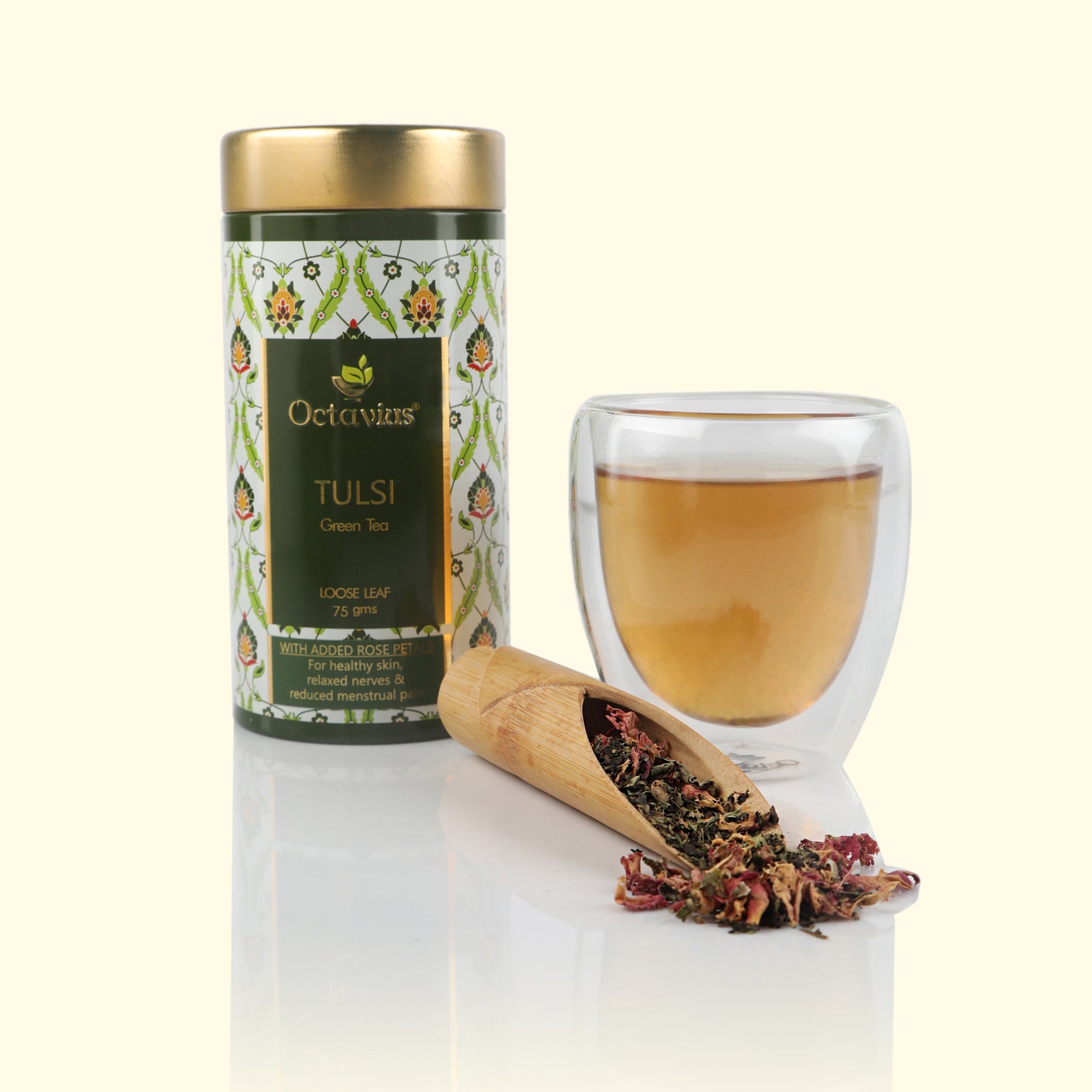 Octavius Tulsi Sweet Rose Green Tea Loose Leaf- 75 Gms Tin Can