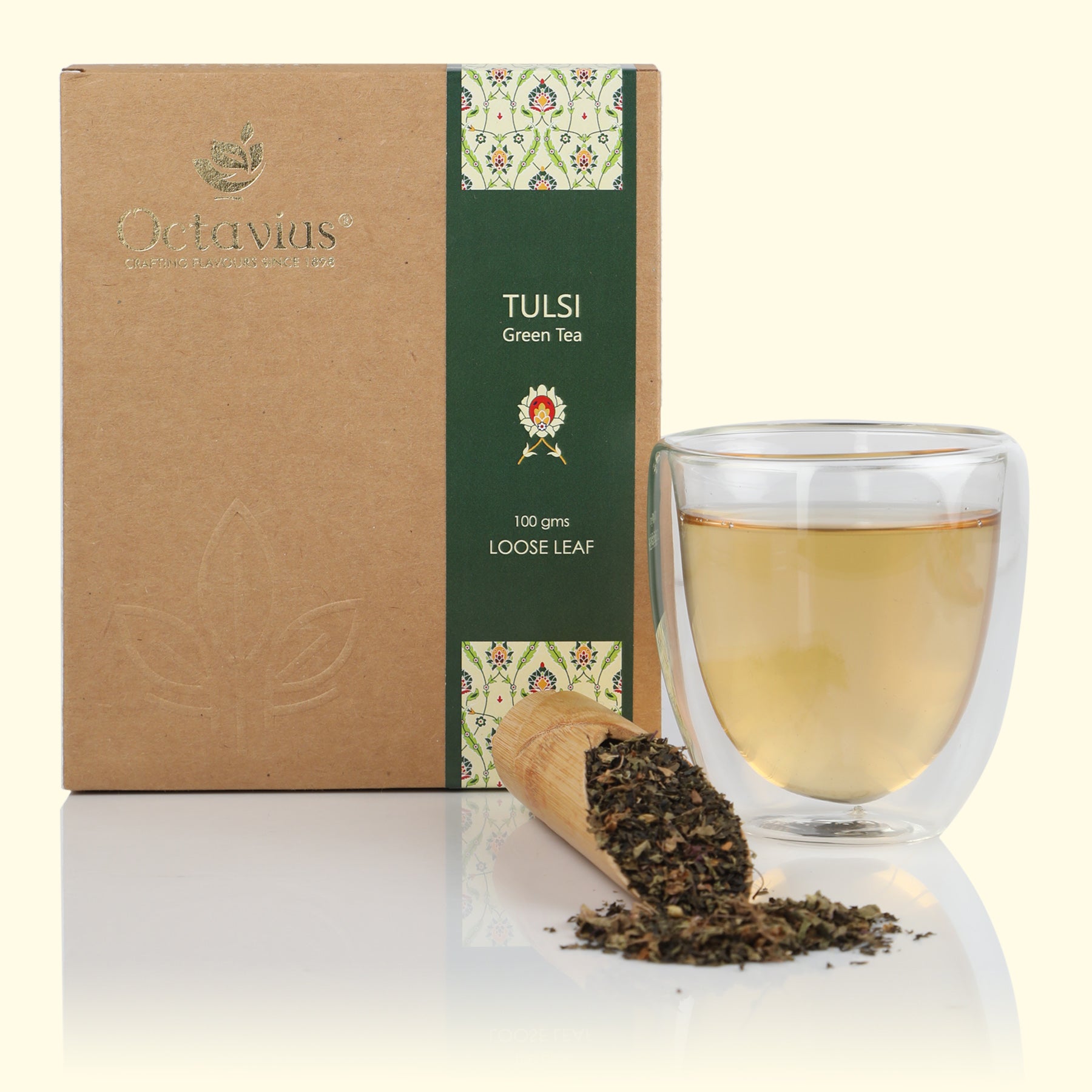 Octavius Tulsi Green Tea Loose Leaf in Kraft Box - 100 Gms