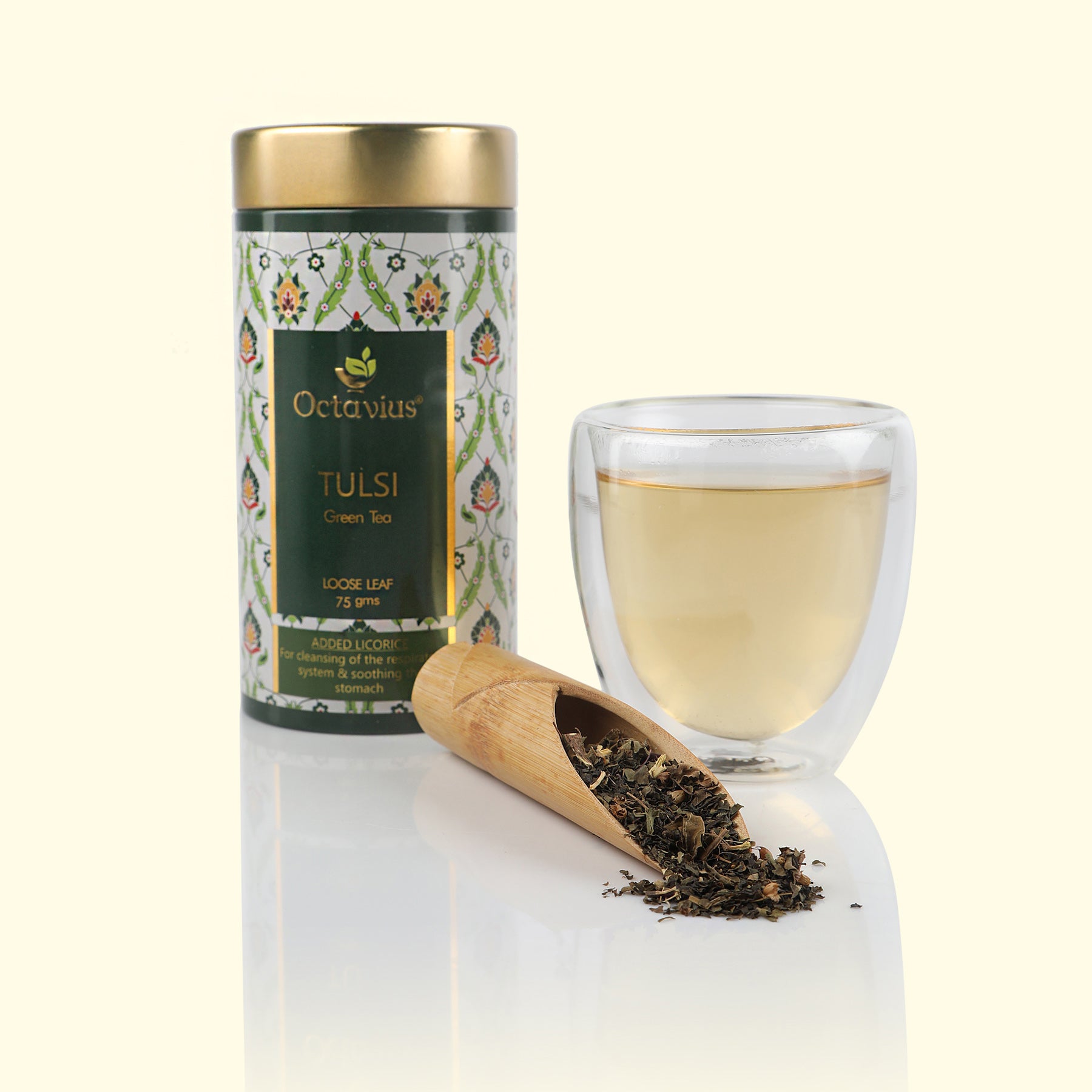 Octavius Tulsi Licorice Green Tea Loose Leaf - 75 Gms Tin Can