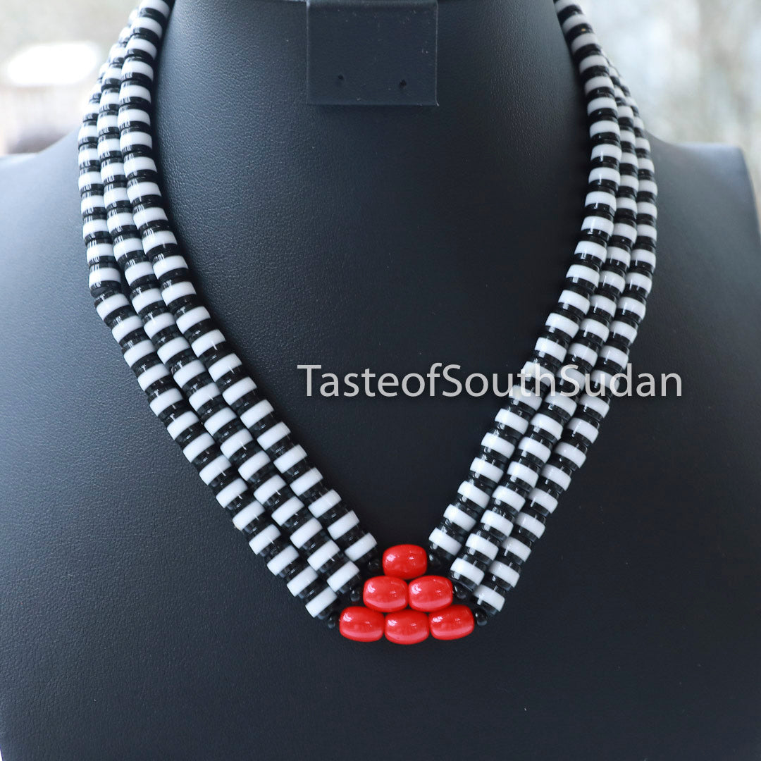 Taste of South Sudan African Majok Triple Beaded Necklace