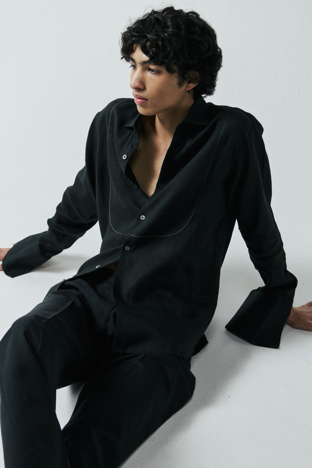 Chava Studio TUXEDO SHIRT IN BLACK LINEN