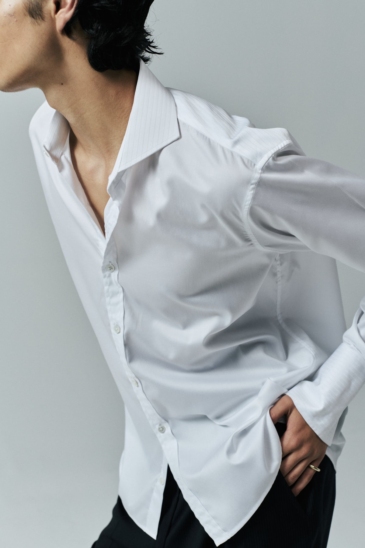 Chava Studio ELEGANT WHITE SHIRT WITH JACQUARD CUFFS, COLLAR + YOKE