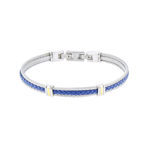 Stainless Steel & Blue Leather Bracelet