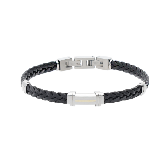 Braided Leather with Stainless & 18k Gold Bracelet