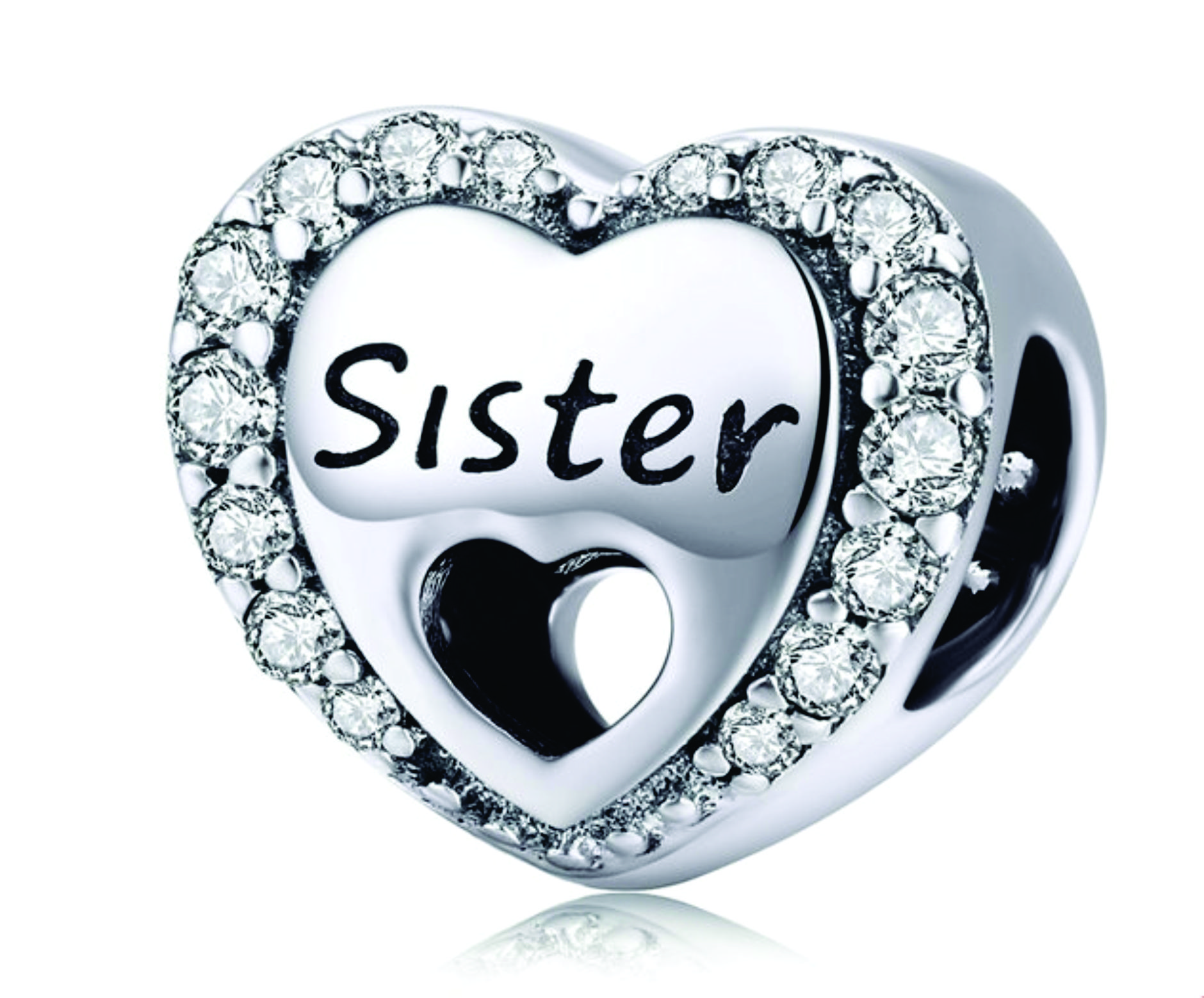 Heart Shaped Sterling Silver Sister Love Charm