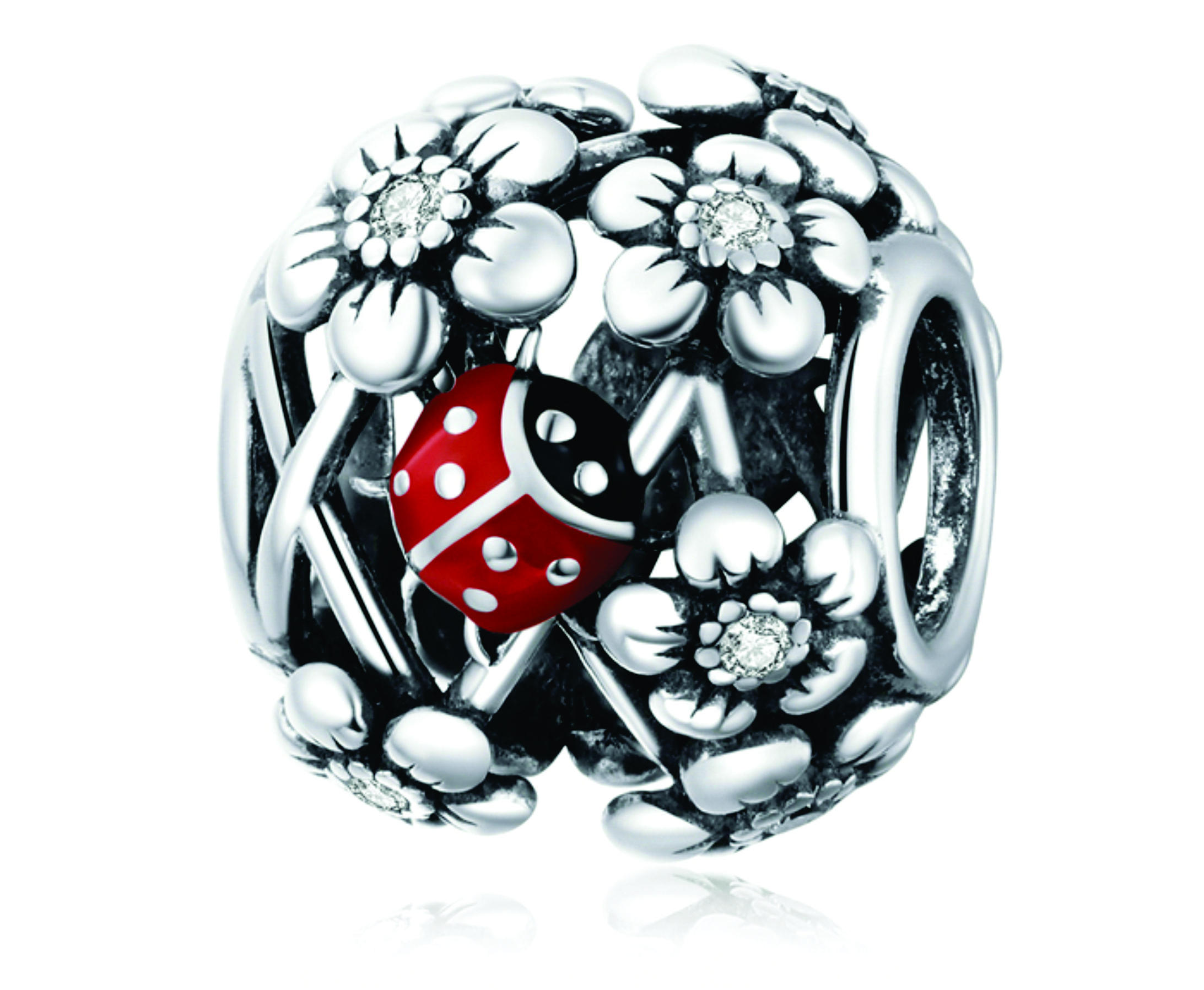 Ladybug & Daisies Sterling Silver Charm