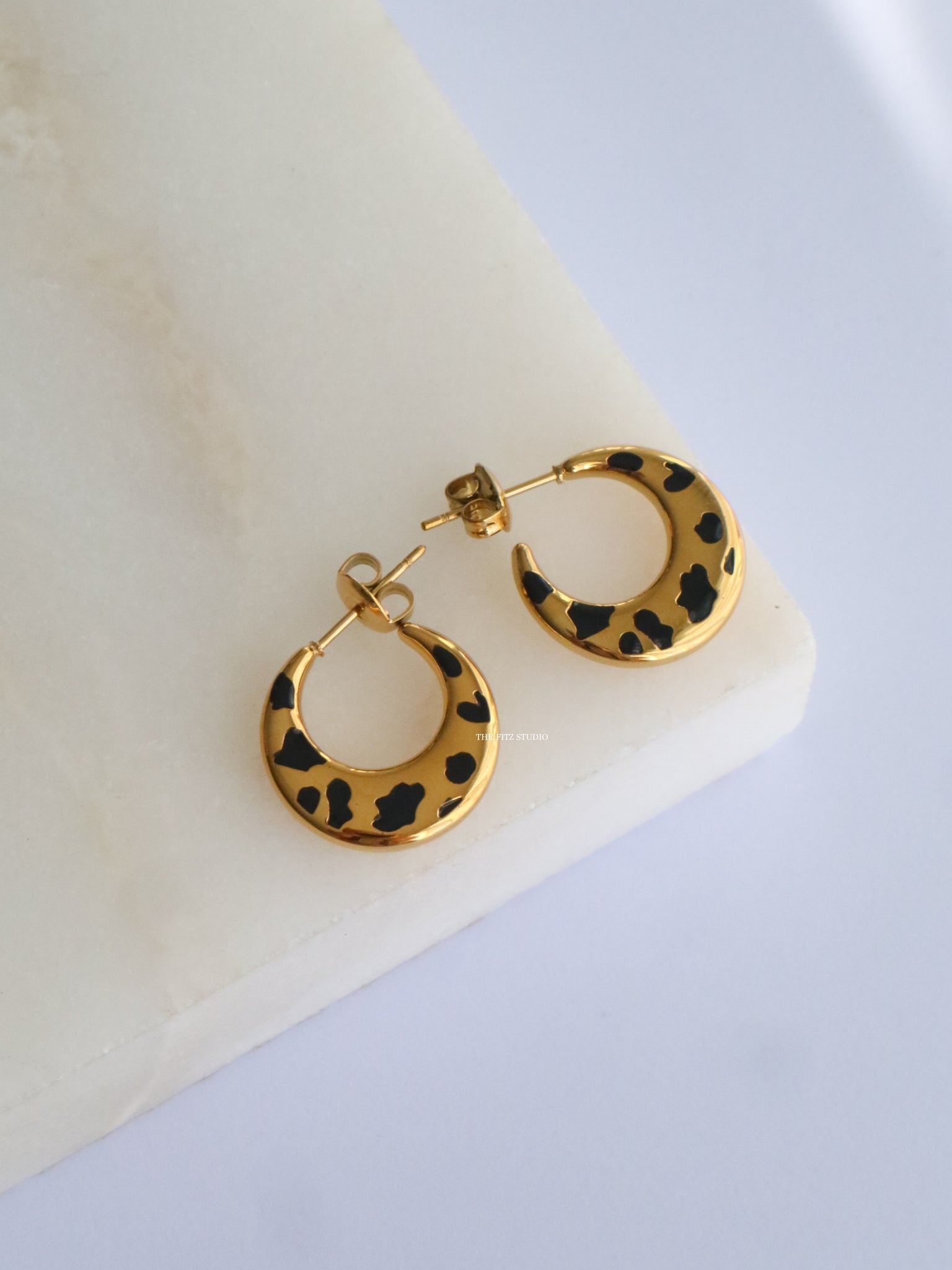The Fitz Studio Leopard Print Heart Cuff Earrings - Waterproof