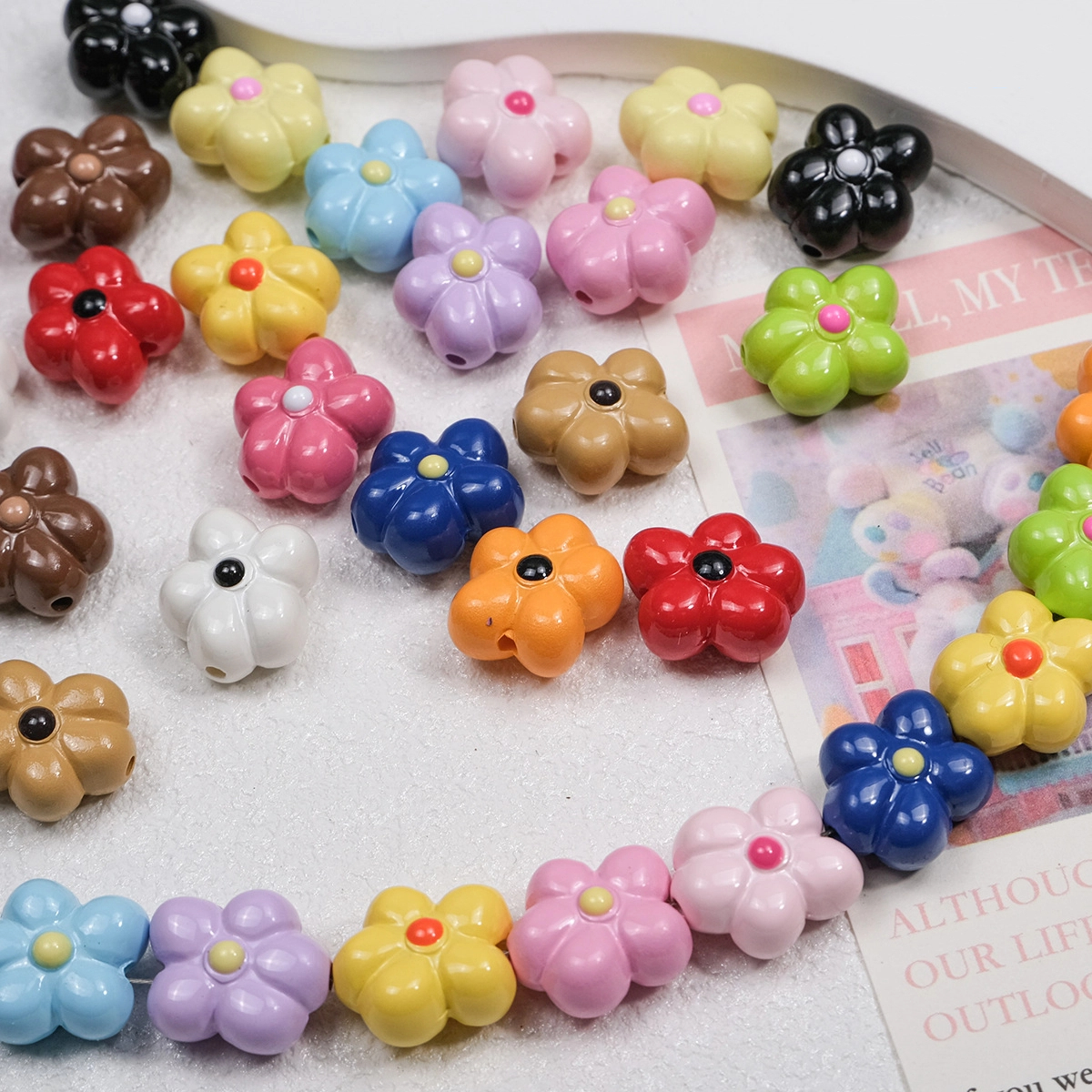 Juzea 50pcs 16mm Hand Painted Irregular Flowers Enamel Acrylic Beads