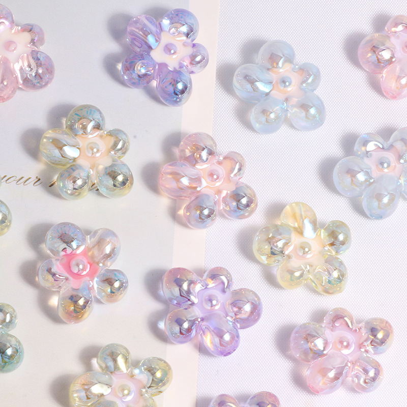 Juzea 20pcs 17mm Plating Clear Irregular Five-petal Flower Acrylic Beads
